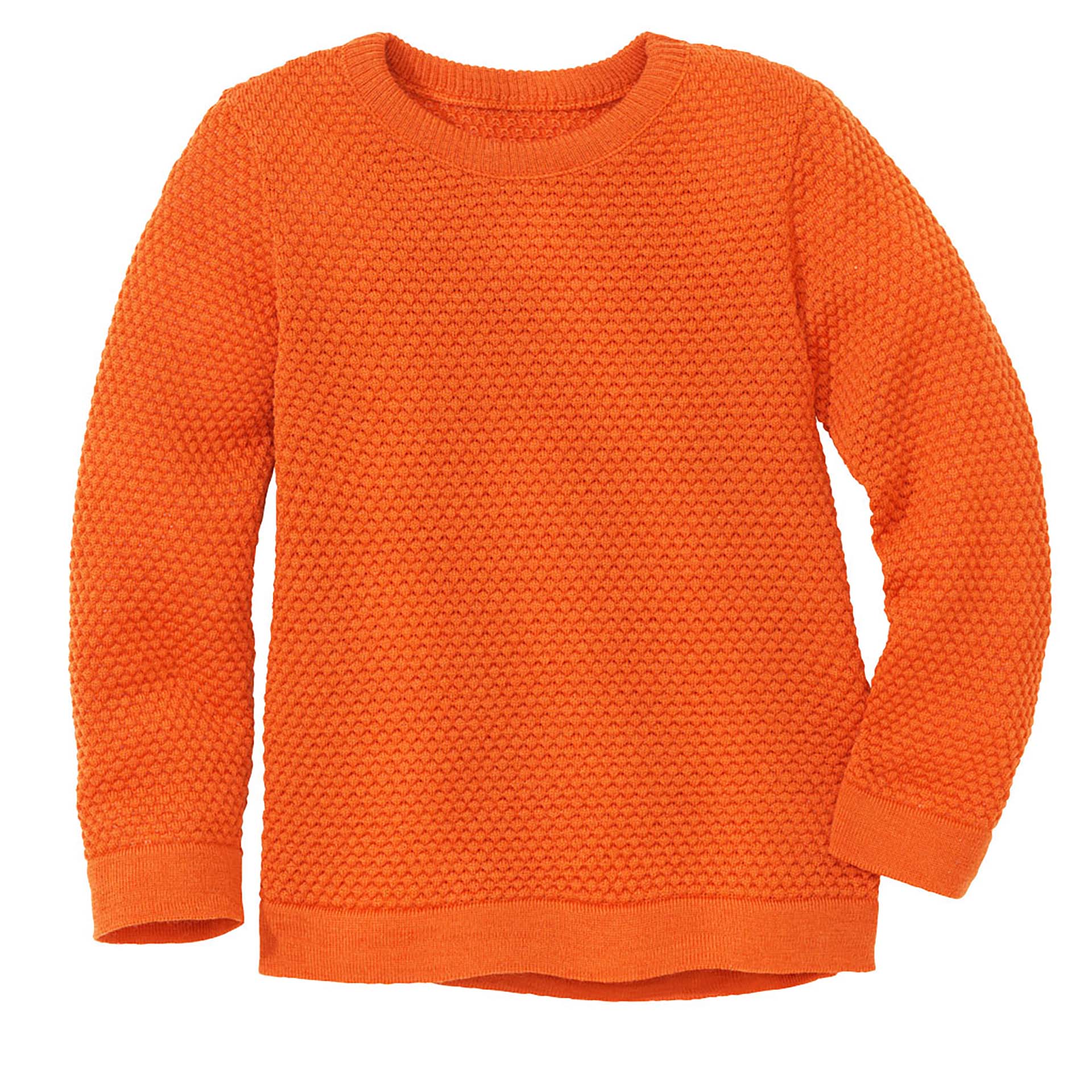 disana leichter Wabenstrick-Pullover, 86/92-134/140 Orange Bio-Merinowolle, Rundhalskragen & feine Bündchen an Armen & Leib