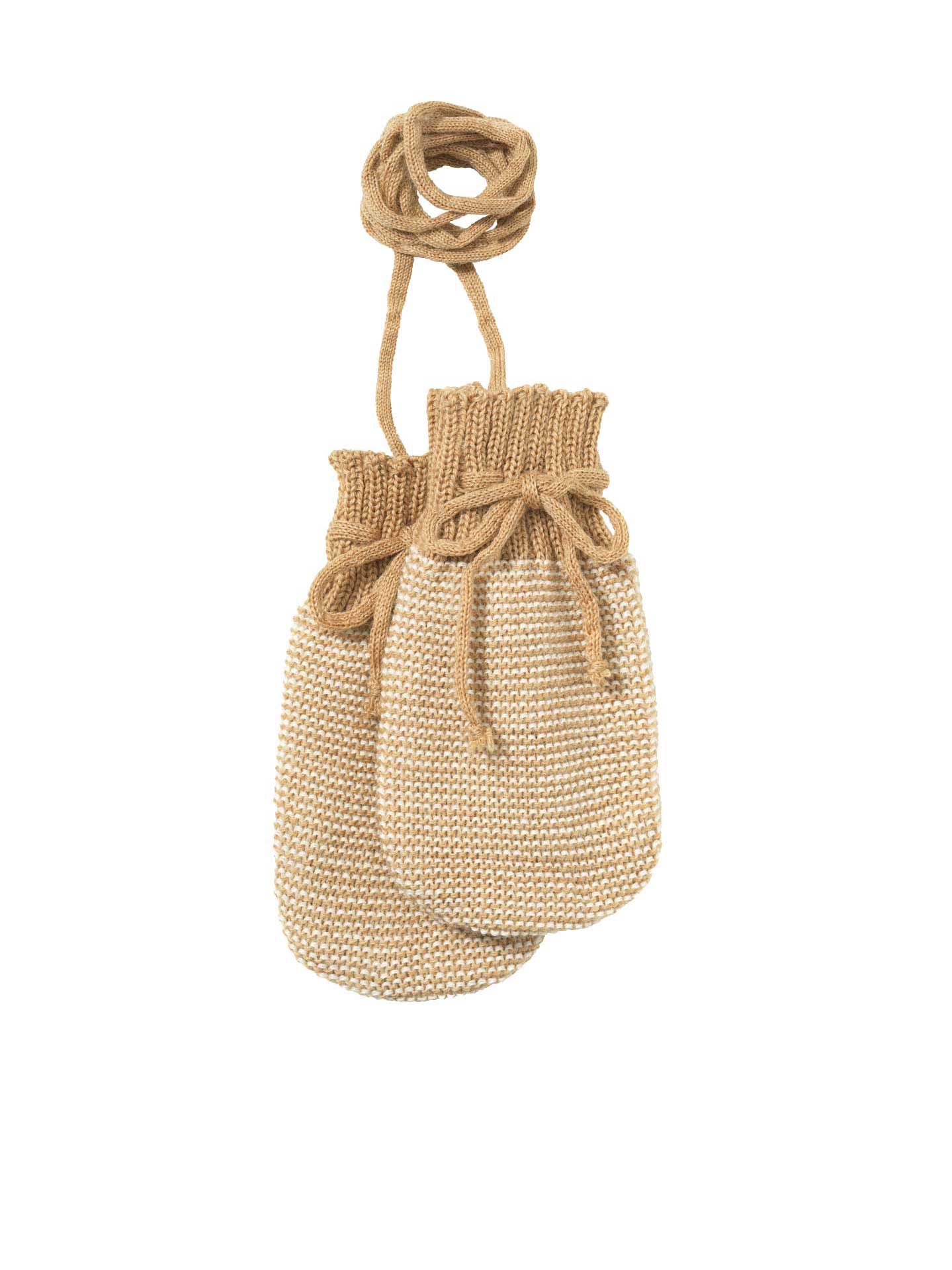 disana Strick-Handschuhe in Karamell-Natur, Bio-Merinowolle, in weichem kuscheligen Linksstrick hält kleine Hände extra warm